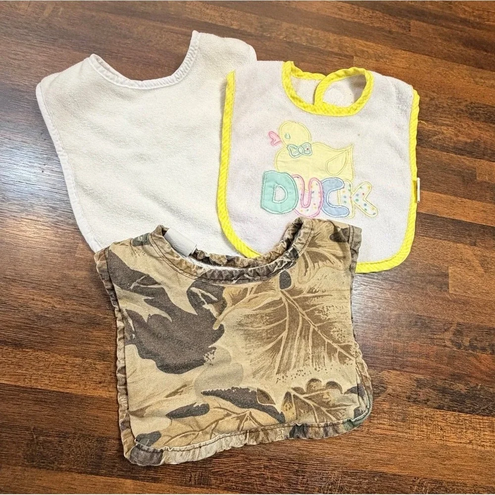 Vintage lot of baby bibs. Camo, duck.